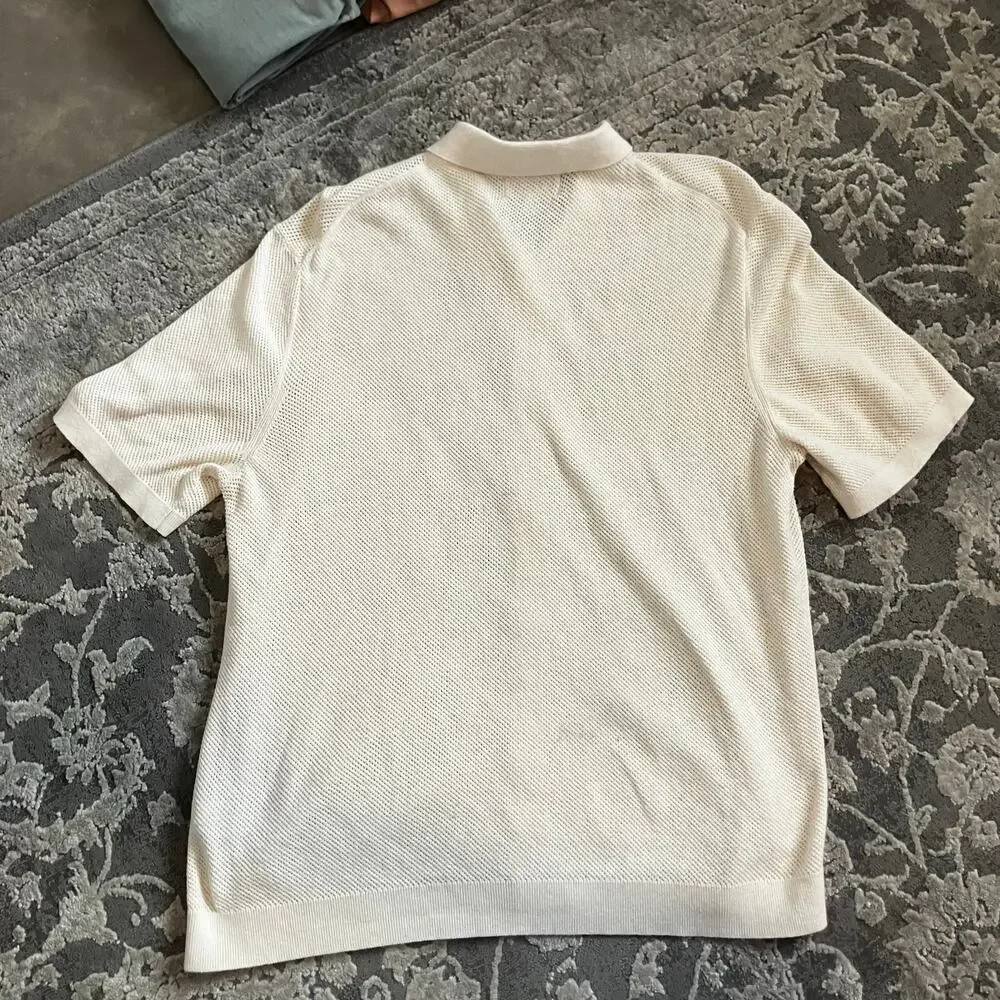Banana Republic Cream Knit Polo Shirt XL Quiet Luxury Classic Casual Preppy